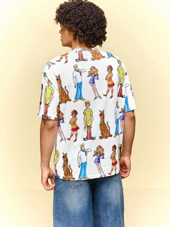 Mong Monkey Men's SCOOBY-DOO Cartoon Pattern White Crew Short Sleeve Casual T-Shirt